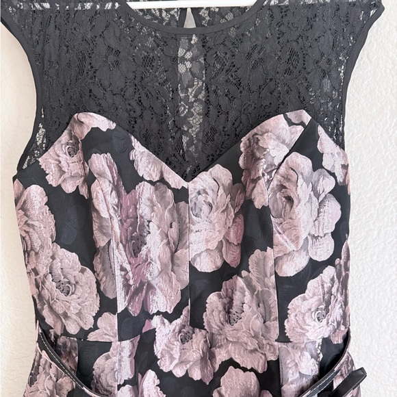 City Chic Arlette Dress Black Pink Floral Lace Midi Dress - Picture 4 of 7